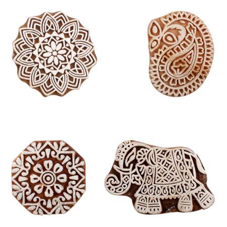 Set of 4 Piece New Mix Wooden Printing Block